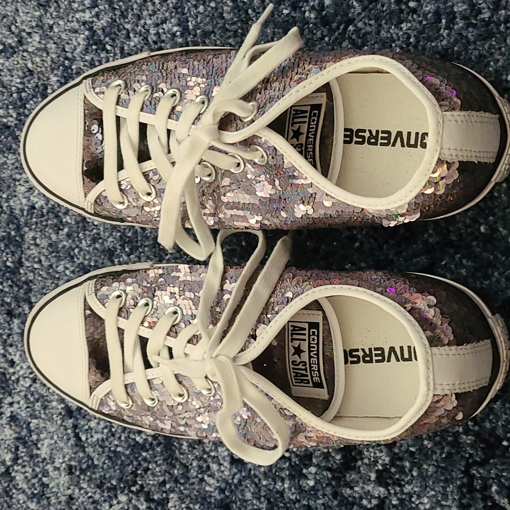 Converse silver sequin shoes sz 10